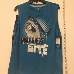 NWT Mark & Olivia Shark Mornings Bite Sleepwear Large Tank top Shirt Shorts Set